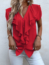 Charger l&#39;image dans la galerie, Love God. Store Women Blouses Red / S Solid Ruffle Trim Blouse price
