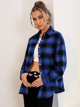 Charger l&#39;image dans la galerie, Love God. Store Women Blouses Royal Blue / XS Plaid Drop Shoulder Shirt price
