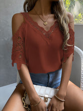 Charger l&#39;image dans la galerie, Love God. Store Women Blouses Rust Brown / XS Cold Shoulder Guipure Lace Blouse price
