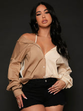 Charger l&#39;image dans la galerie, Love God. Store Women Blouses SXY Two Tone Cold Shoulder Shirt price
