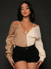 Charger l&#39;image dans la galerie, Love God. Store Women Blouses SXY Two Tone Cold Shoulder Shirt price
