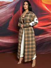 Charger l&#39;image dans la galerie, Love God. Store Women Coats SXY Tartan Print Drop Shoulder Coat price
