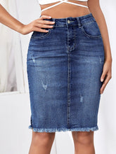 Charger l&#39;image dans la galerie, Love God. Store Women Denim Skirts Ripped Slit Raw Hem Denim Skirt price
