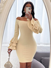 Load image into Gallery viewer, Love God. Store Women Dresses Apricot / XS Off Shoulder Layered Sleeve Bodycon Dress price
