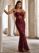 Load image into Gallery viewer, Love God. Store Women Dresses Burgundy / M Butterfly Appliques Lace Up Guipure Lace Maxi Cami Prom Dress price
