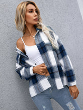 Lade das Bild in den Galerie-Viewer, Love God. Store Women Jackets Plaid Flap Pocket Drop Shoulder Jacket price
