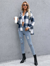 Lade das Bild in den Galerie-Viewer, Love God. Store Women Jackets Plaid Flap Pocket Drop Shoulder Jacket price
