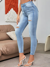 Charger l&#39;image dans la galerie, Love God. Store Women Jeans High Waist Bleach Wash Ripped Skinny Jeans price
