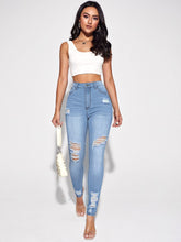 Cargar imagen en el visor de la galería, Love God. Store Women Jeans Light Wash / XS High Waist Ripped Skinny Jeans price
