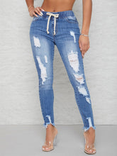 Charger l&#39;image dans la galerie, Love God. Store Women Jeans SXY Curvy Drawstring Waist Ripped Raw Hem Skinny Jeans price
