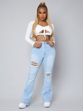 Load image into Gallery viewer, Love God. Store Women Jeans SXY Light Wash Ripped Detail Bootcut Jeans price
