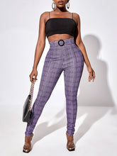 Lade das Bild in den Galerie-Viewer, Love God. Store Women Pants SXY High Waist Glen Plaid Belted Pants price
