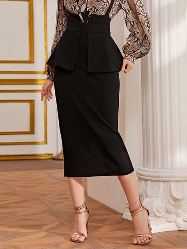 Love God. Store Women Skirts Black / XS Zipper Back Split Hem Peplum Skirt price