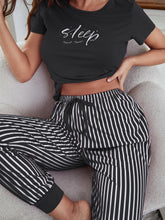 Charger l&#39;image dans la galerie, Love God. Store Women Sleepwear Black / S Eyelash Letter Graphic Tee Striped Pants PJ Set price
