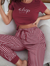 Charger l&#39;image dans la galerie, Love God. Store Women Sleepwear Burgundy / S Eyelash Letter Graphic Tee Striped Pants PJ Set price
