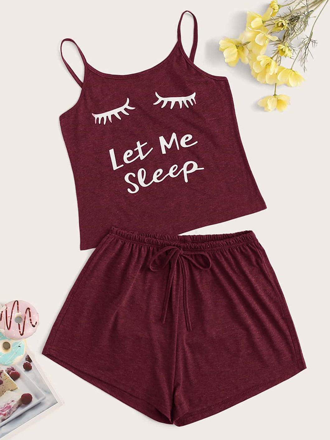 Love God. Store Women Sleepwear Eyelash Slogan Graphic Cami PJ Set price