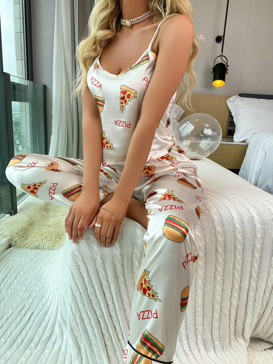 Love God. Store Women Sleepwear Food Letter Graphic Cami Top Pants PJ Set price