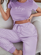 Charger l&#39;image dans la galerie, Love God. Store Women Sleepwear Lilac Purple / S Eyelash Letter Graphic Tee Striped Pants PJ Set price
