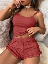 Charger l&#39;image dans la galerie, Love God. Store Women Sleepwear Rusty Rose / S Ruffle Trim Cami Pajama Set price
