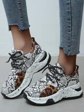 Charger l&#39;image dans la galerie, Love God. Store Women Sneakers Snakeskin Leopard Pattern Lace up Front Wedge Sneakers price
