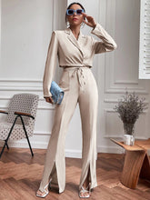 Charger l&#39;image dans la galerie, Love God. Store Women Suit Sets Apricot / XS Lapel Neck Crop Blazer Split Hem Flare Leg Pants price
