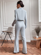 Charger l&#39;image dans la galerie, Love God. Store Women Suit Sets Lapel Neck Crop Blazer Split Hem Flare Leg Pants price
