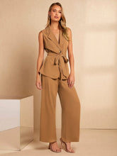 Charger l&#39;image dans la galerie, Love God. Store Women Suit Sets Single Breasted Belted Vest Blazer Wide Leg Pants price
