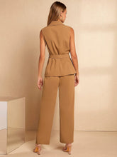 Charger l&#39;image dans la galerie, Love God. Store Women Suit Sets Single Breasted Belted Vest Blazer Wide Leg Pants price
