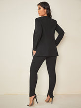 Charger l&#39;image dans la galerie, Love God. Store Women Suit Sets Solid Open Front Blazer Slit Hem Pants price
