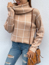 Charger l&#39;image dans la galerie, Love God. Store Women Sweaters Apricot / S Grid Pattern Turtleneck Drop Shoulder Sweater price
