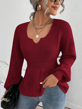 Lade das Bild in den Galerie-Viewer, Love God. Store Women Sweaters Burgundy / S Notched Neck Bishop Sleeve Ribbed Knit Sweater price
