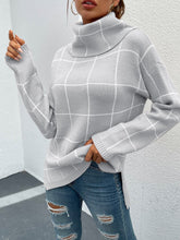 Charger l&#39;image dans la galerie, Love God. Store Women Sweaters Grid Pattern Turtleneck Drop Shoulder Sweater price
