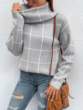 Charger l&#39;image dans la galerie, Love God. Store Women Sweaters Light Grey / S Grid Pattern Turtleneck Drop Shoulder Sweater price
