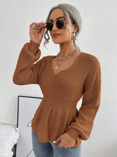 Lade das Bild in den Galerie-Viewer, Love God. Store Women Sweaters Notched Neck Bishop Sleeve Ribbed Knit Sweater price
