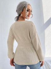 Lade das Bild in den Galerie-Viewer, Love God. Store Women Sweaters Notched Neck Bishop Sleeve Ribbed Knit Sweater price
