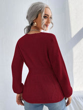 Lade das Bild in den Galerie-Viewer, Love God. Store Women Sweaters Notched Neck Bishop Sleeve Ribbed Knit Sweater price
