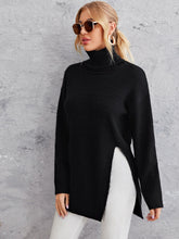 Lade das Bild in den Galerie-Viewer, Love God. Store Women Sweaters Solid High Neck Split Hem Sweater price
