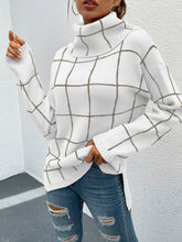 Charger l&#39;image dans la galerie, Love God. Store Women Sweaters White / S Grid Pattern Turtleneck Drop Shoulder Sweater price
