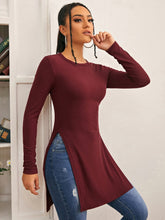 Charger l&#39;image dans la galerie, Love God. Store Women T-Shirts Burgundy / XS Ribbed Knit Split Hem Tee price
