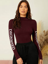 Charger l&#39;image dans la galerie, Love God. Store Women T-Shirts Maroon / XS Mock Neck Letter Graphic Form Fitted Top price
