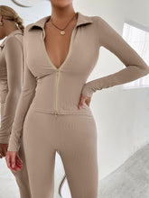 Lade das Bild in den Galerie-Viewer, Love God. Store Women Two-piece Outfits Apricot / XS Zip Up Top Leggings Set price
