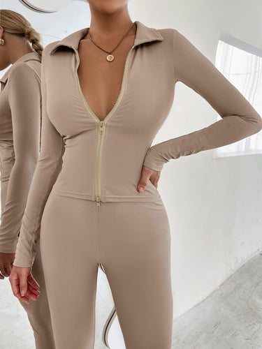 Love God. Store Women Two-piece Outfits Apricot / XS Zip Up Top Leggings Set price