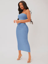 Charger l&#39;image dans la galerie, Love God. Store Women Two-piece Outfits Baby Blue / XS SXY Textured Crop Tube Top Pencil Skirt Set price
