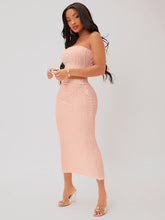 Charger l&#39;image dans la galerie, Love God. Store Women Two-piece Outfits Baby Pink / XS SXY Textured Crop Tube Top Pencil Skirt Set price
