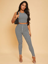 Charger l&#39;image dans la galerie, Love God. Store Women Two-piece Outfits Black and White / XS Houndstooth Tank Crop Top Skinny Pants Set price
