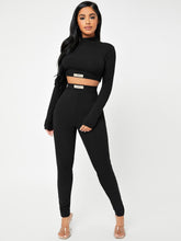 Lade das Bild in den Galerie-Viewer, Love God. Store Women Two-piece Outfits Black / XS SXY Mock Neck Slogan Graphic Crop Top Leggings Set price
