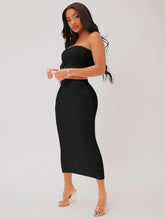 Charger l&#39;image dans la galerie, Love God. Store Women Two-piece Outfits Black / XS SXY Textured Crop Tube Top Pencil Skirt Set price
