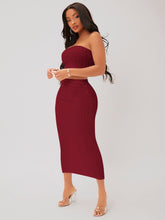 Charger l&#39;image dans la galerie, Love God. Store Women Two-piece Outfits Burgundy / XS SXY Textured Crop Tube Top Pencil Skirt Set price
