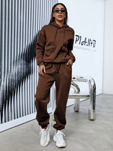 Lade das Bild in den Galerie-Viewer, Love God. Store Women Two-piece Outfits Chocolate Brown / XS Flap Pocket Drop Shoulder Drawstring Hoodie Sweatpants price
