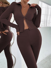 Lade das Bild in den Galerie-Viewer, Love God. Store Women Two-piece Outfits Chocolate Brown / XS Zip Up Top Leggings Set price
